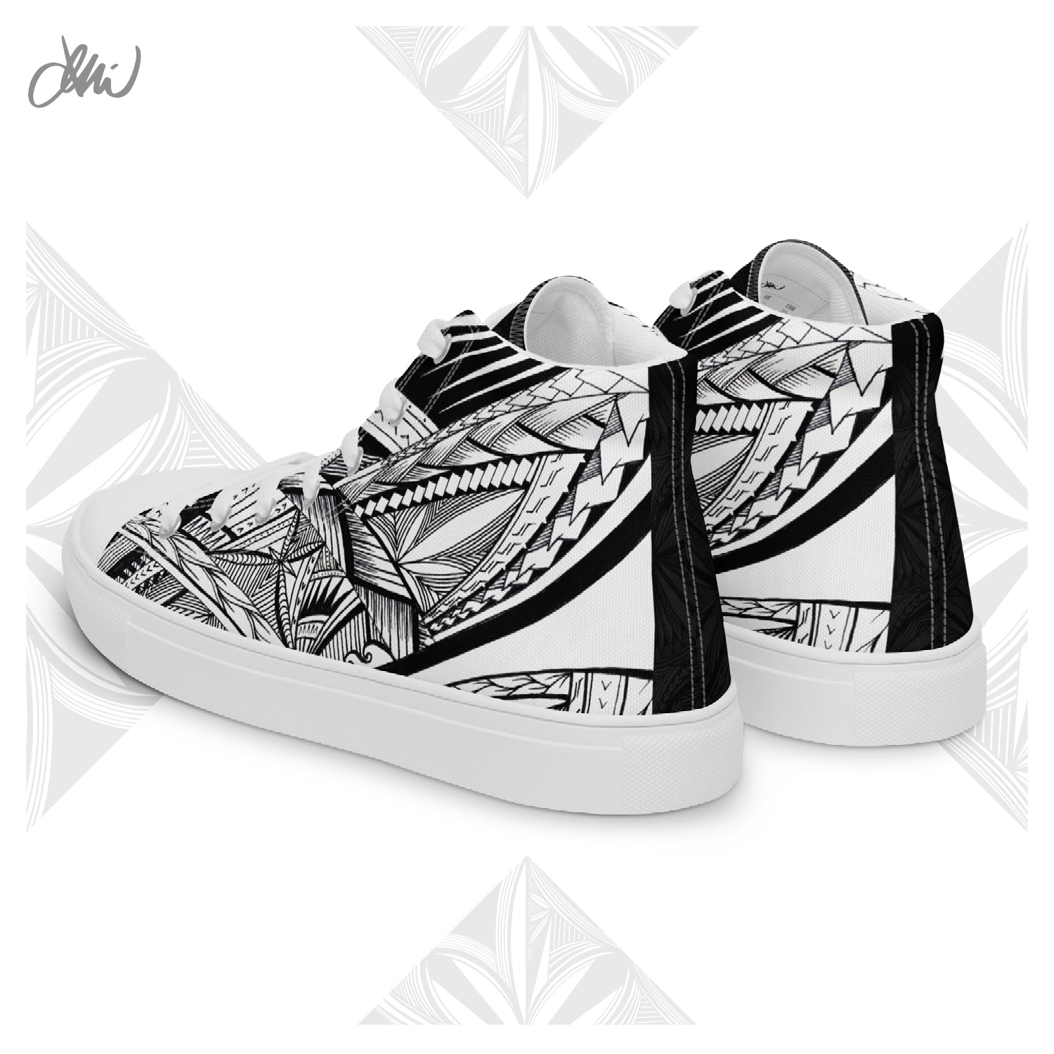Samoa Tatau Black White Women’s high top canvas shoes