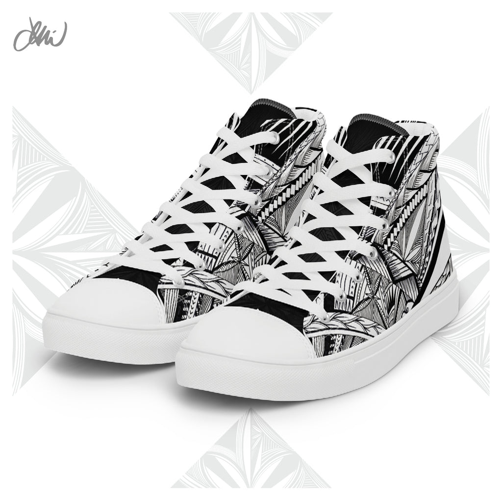 Samoa Tatau Black White Women’s high top canvas shoes