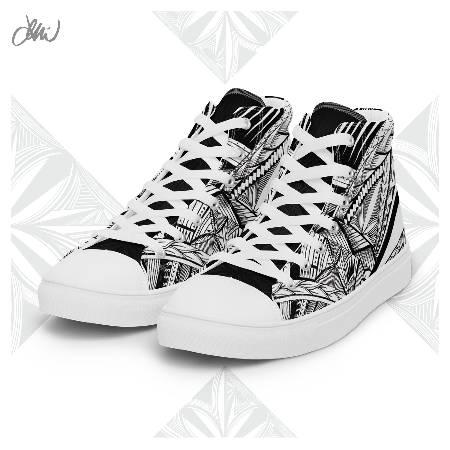 Samoa Tatau Black White Women’s high top canvas shoes