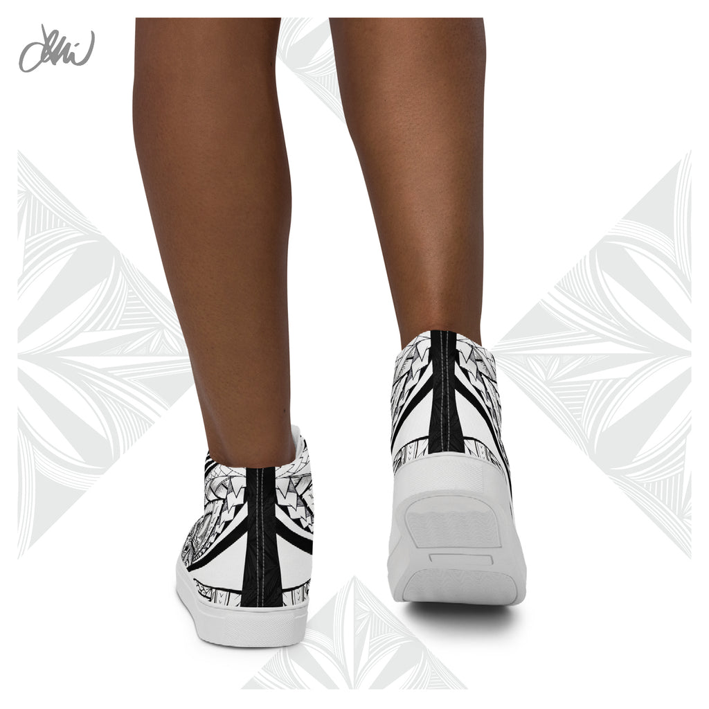 Samoa Tatau Black White Women’s high top canvas shoes