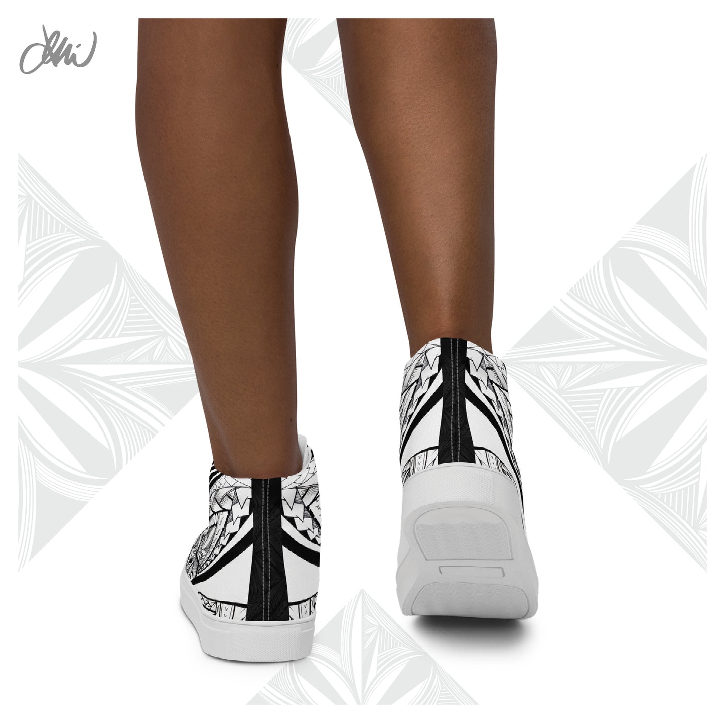 Samoa Tatau Black White Women’s high top canvas shoes