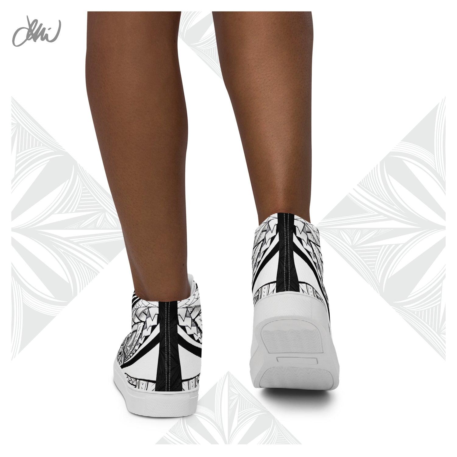 Samoa Tatau Black White Women’s high top canvas shoes