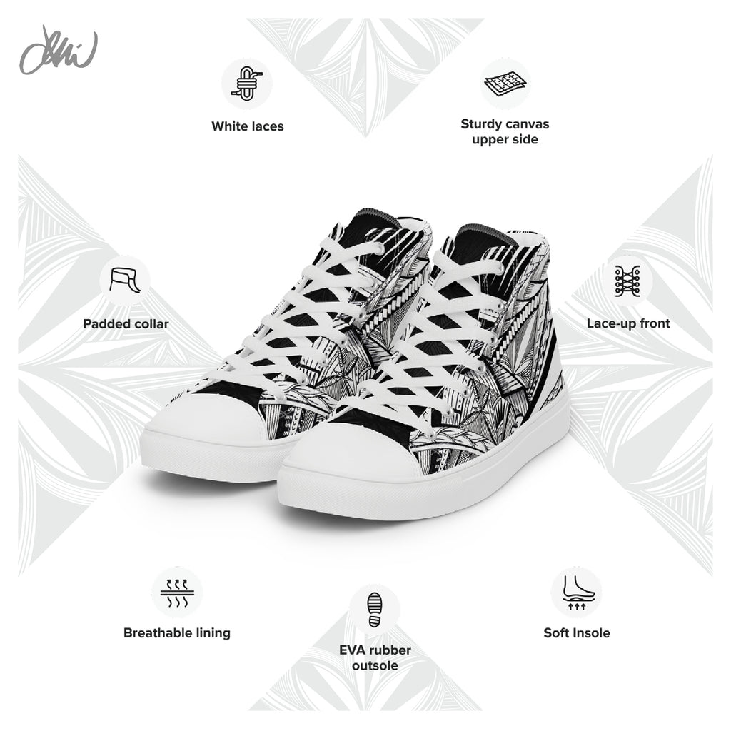 Samoa Tatau Black White Women’s high top canvas shoes
