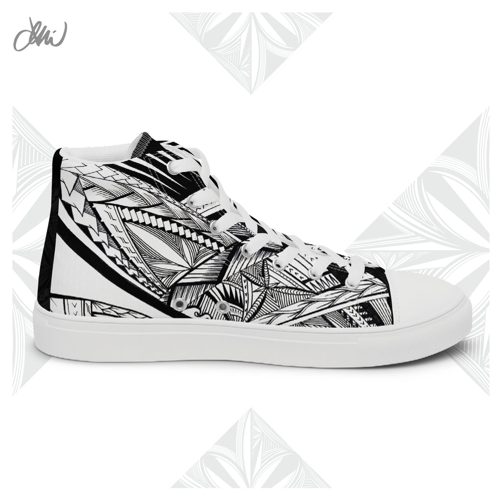 Samoa Tatau Black White Women’s high top canvas shoes