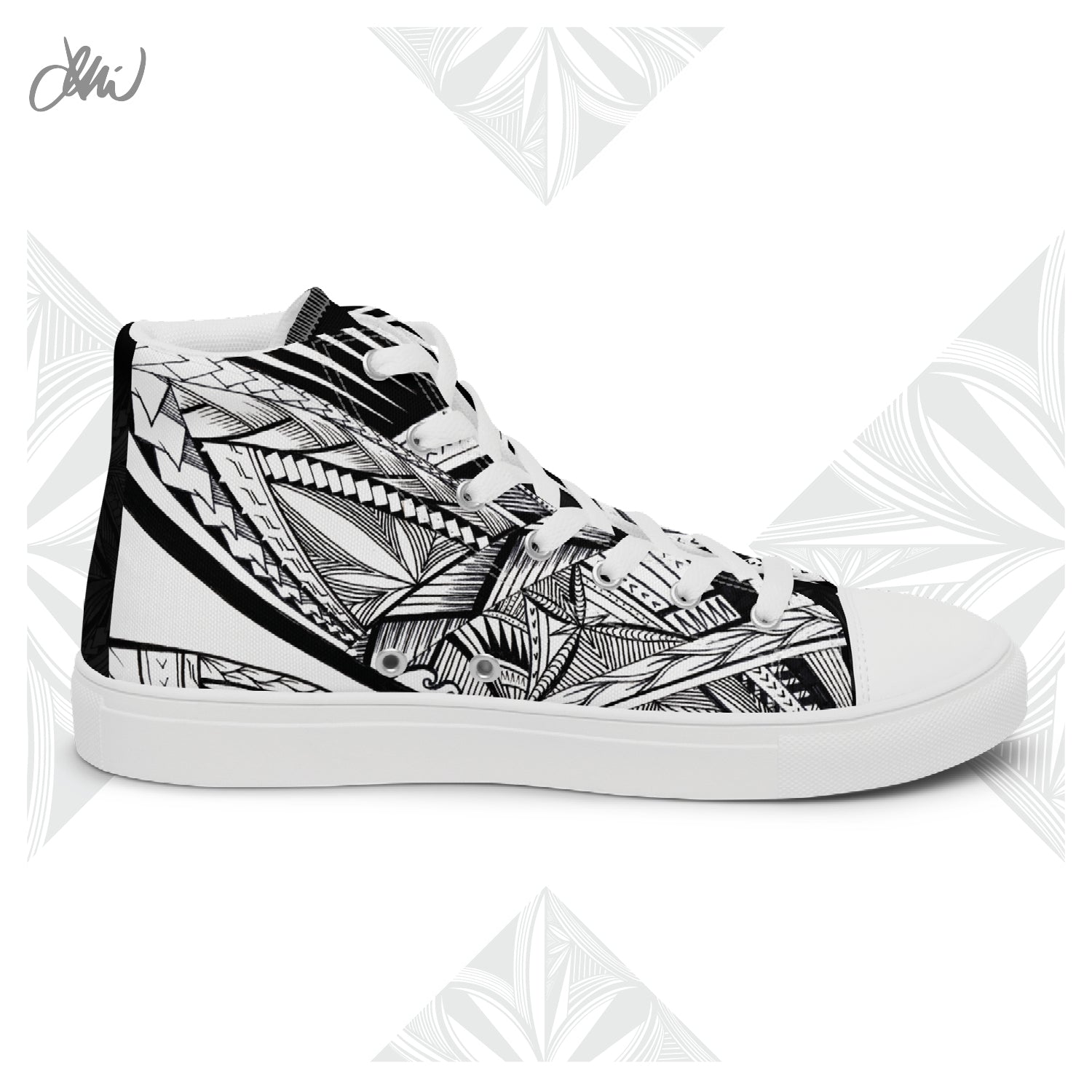 Samoa Tatau Black White Women’s high top canvas shoes