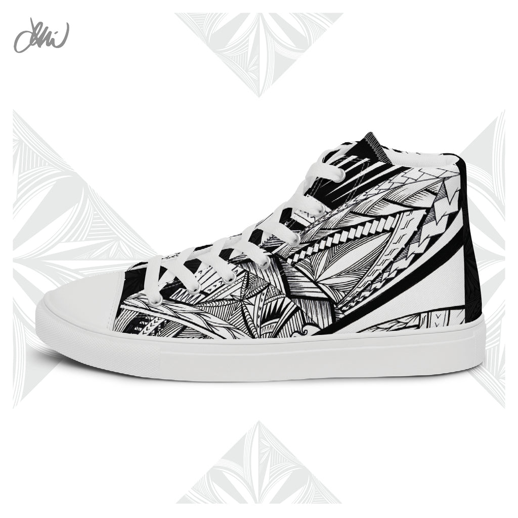 Samoa Tatau Black White Women’s high top canvas shoes