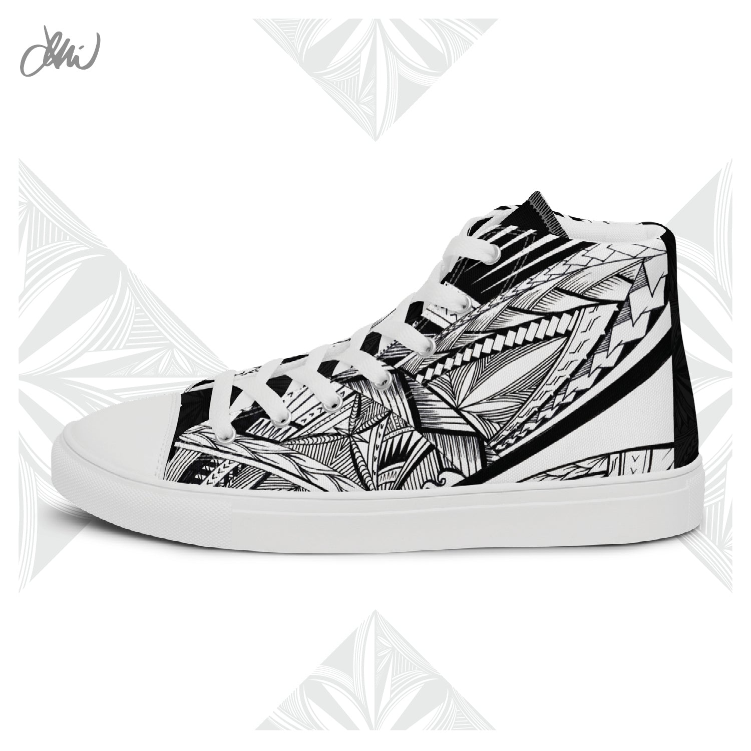 Samoa Tatau Black White Women’s high top canvas shoes
