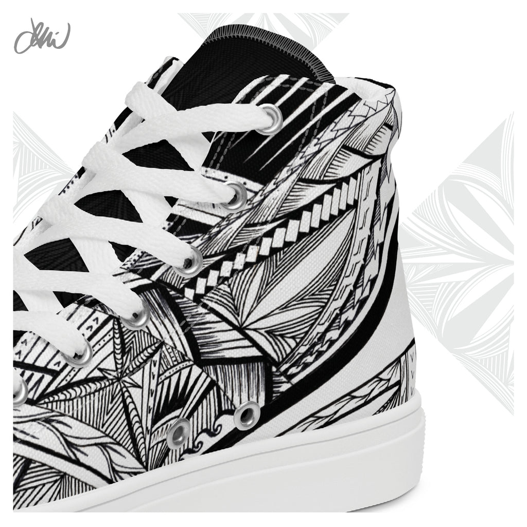 Samoa Tatau Black White Women’s high top canvas shoes