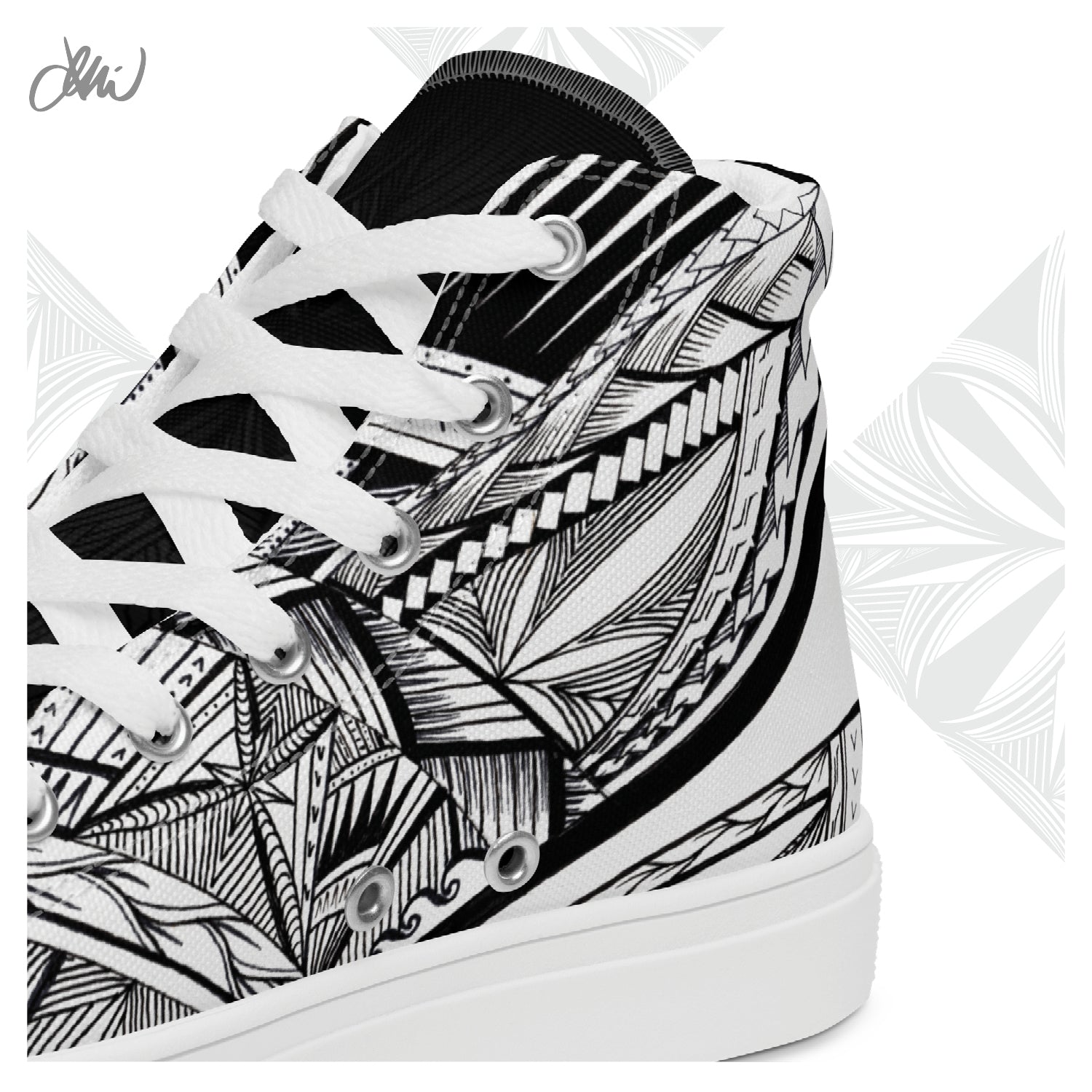 Samoa Tatau Black White Women’s high top canvas shoes