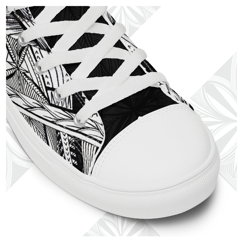 Samoa Tatau Black White Women’s high top canvas shoes