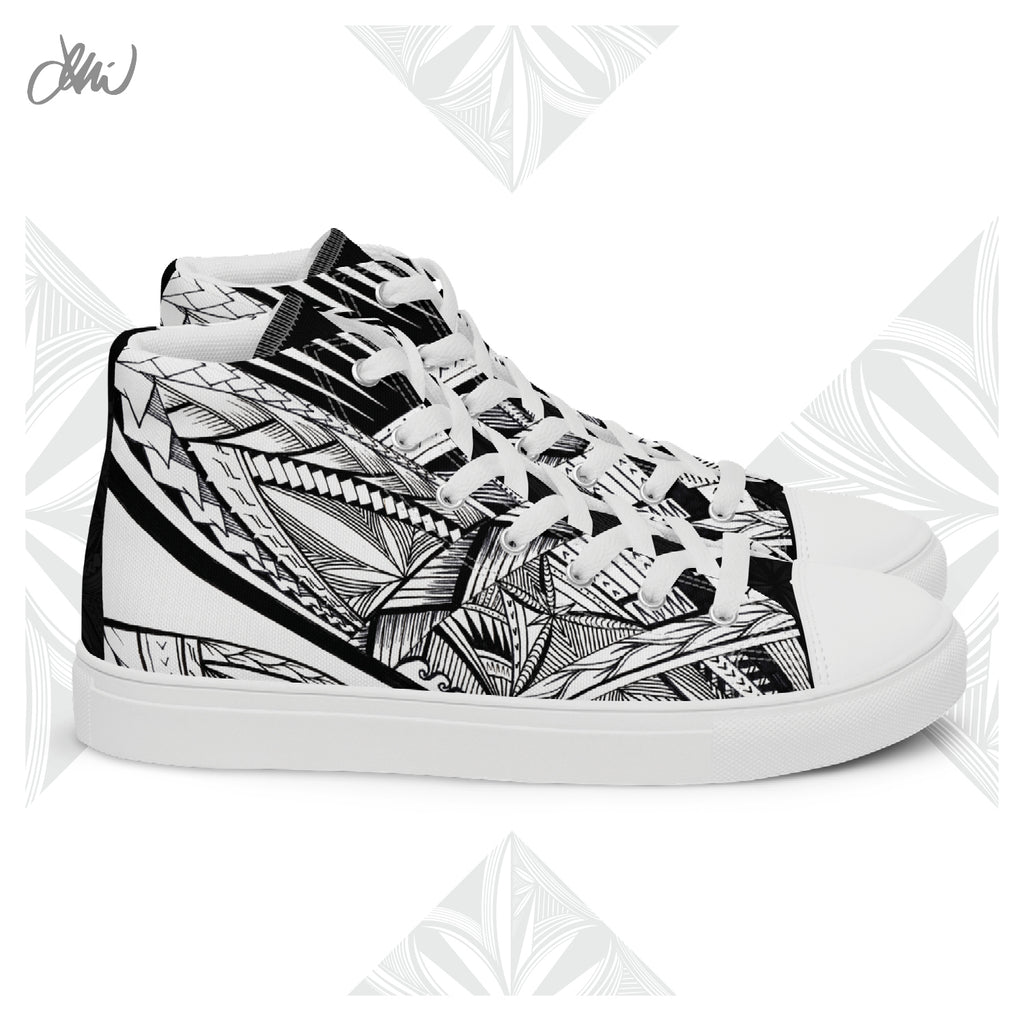 Samoa Tatau Black White Women’s high top canvas shoes