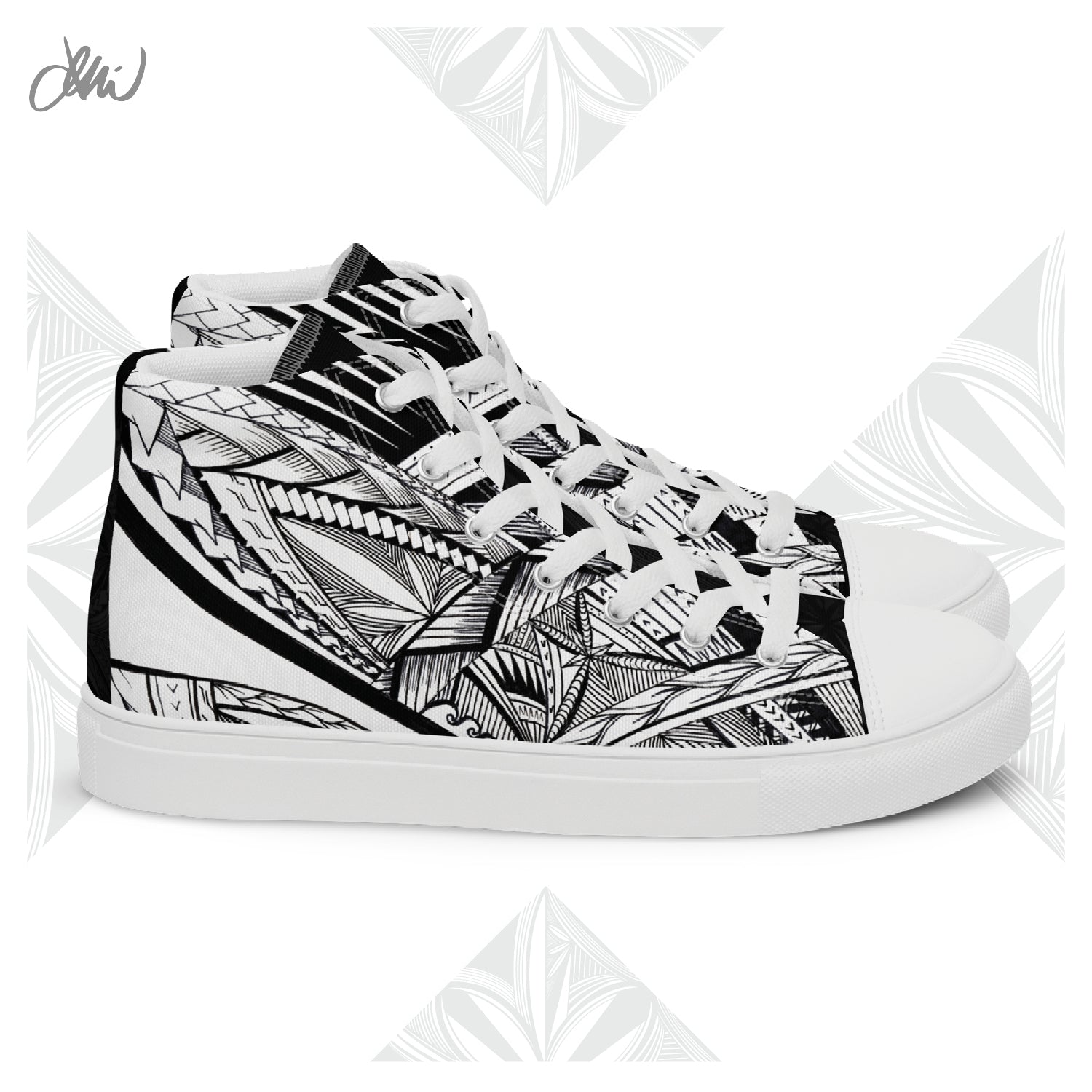 Samoa Tatau Black White Women’s high top canvas shoes