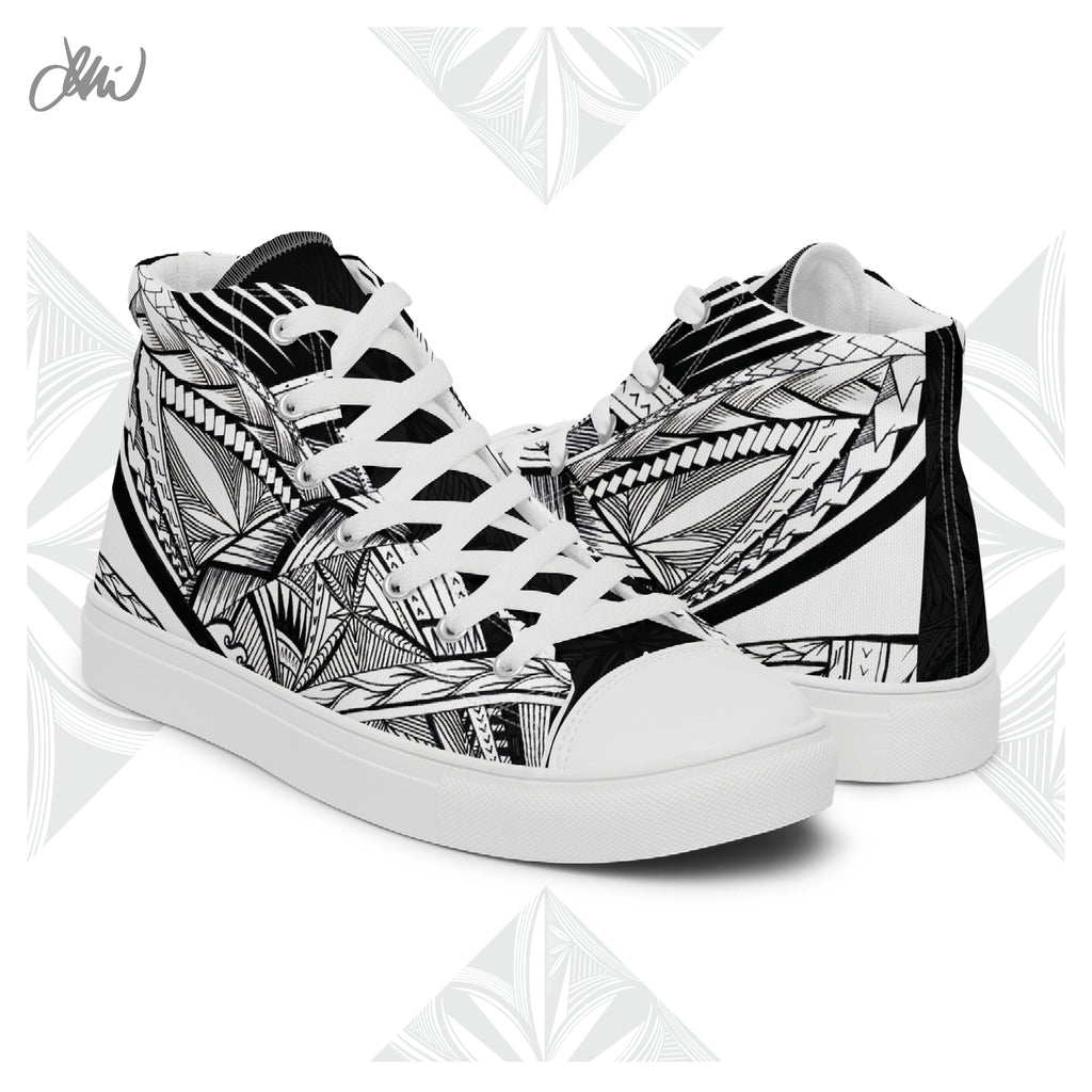 Samoa Tatau Black White Women’s high top canvas shoes