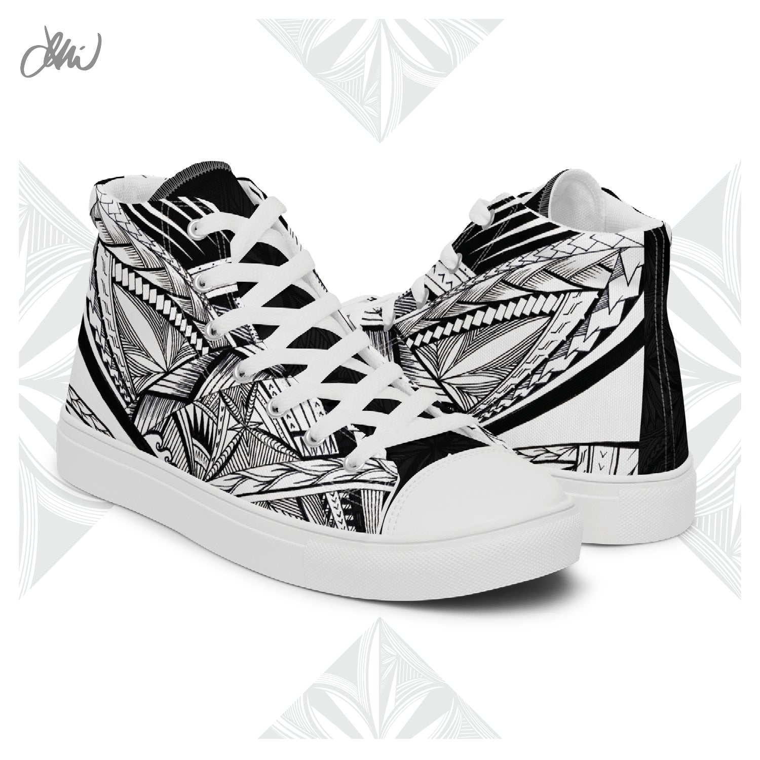 Samoa Tatau Black White Women’s high top canvas shoes