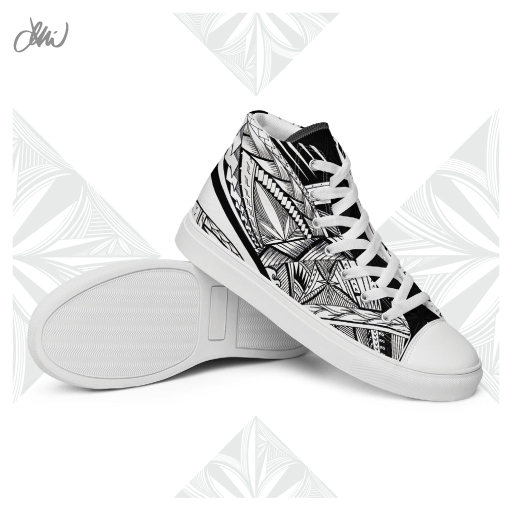Samoa Tatau Black White Women’s high top canvas shoes