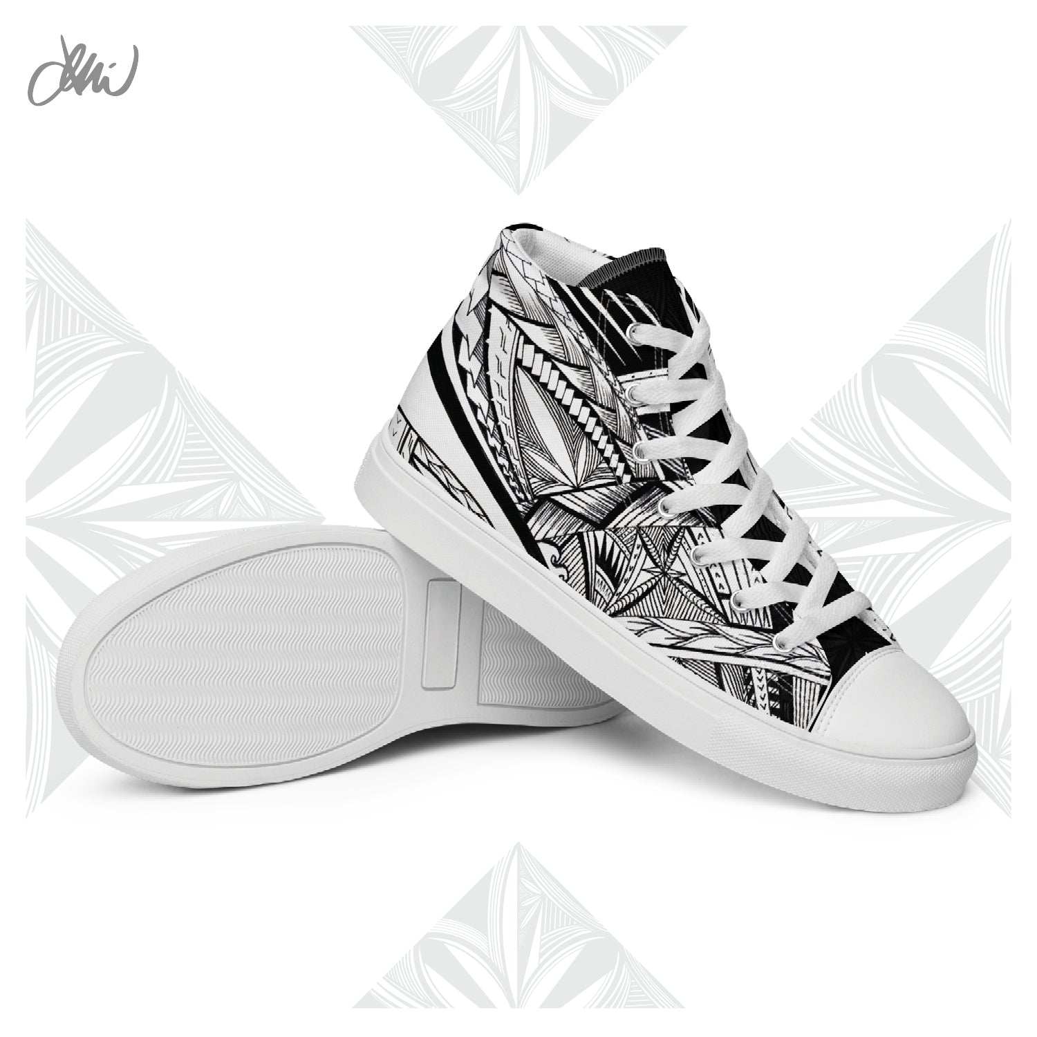 Samoa Tatau Black White Women’s high top canvas shoes