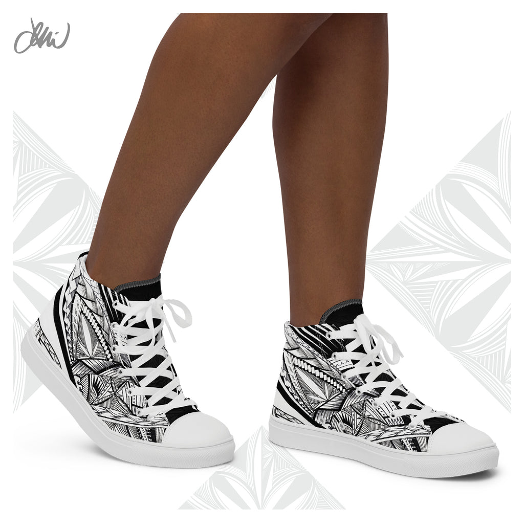 Samoa Tatau Black White Women’s high top canvas shoes