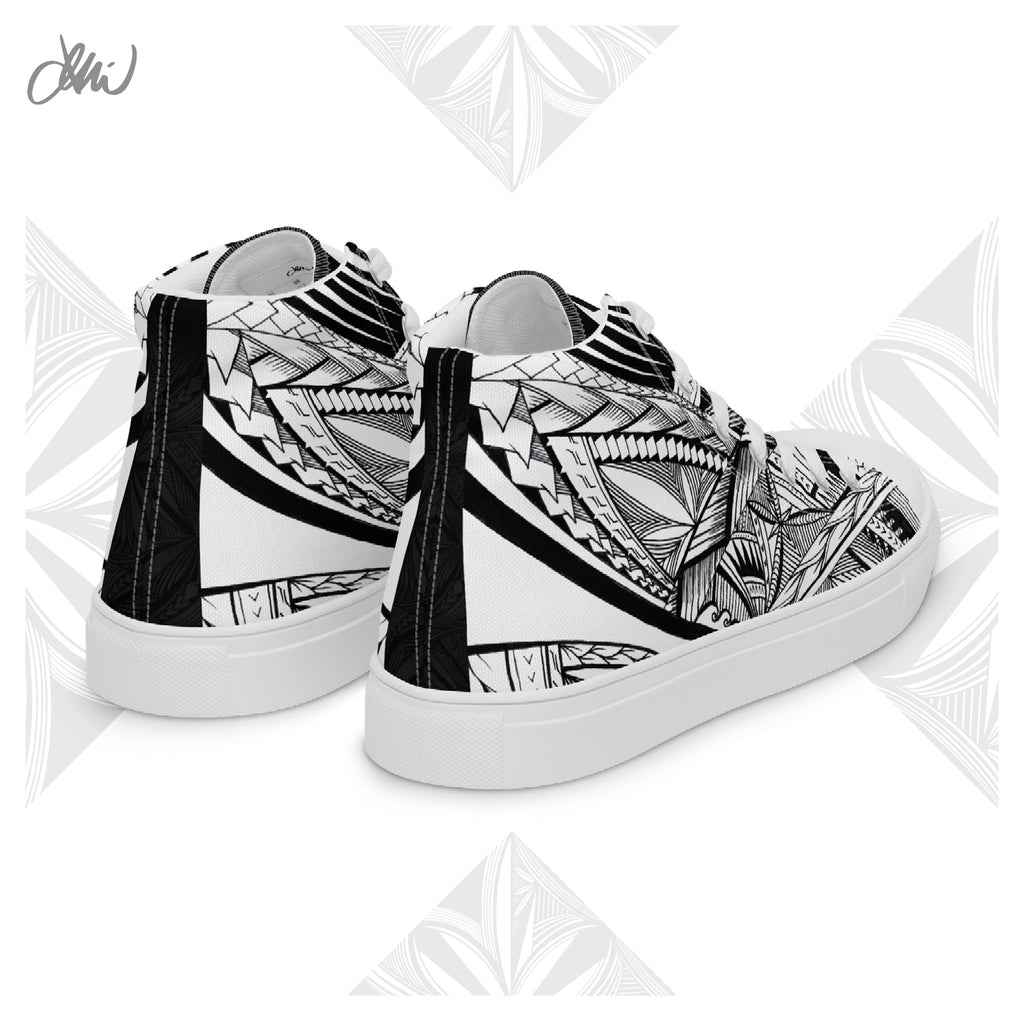 Samoa Tatau Black White Women’s high top canvas shoes