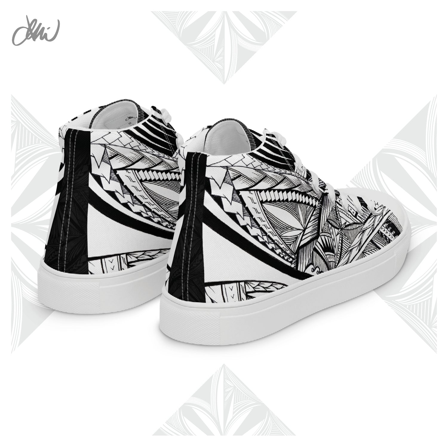 Samoa Tatau Black White Women’s high top canvas shoes