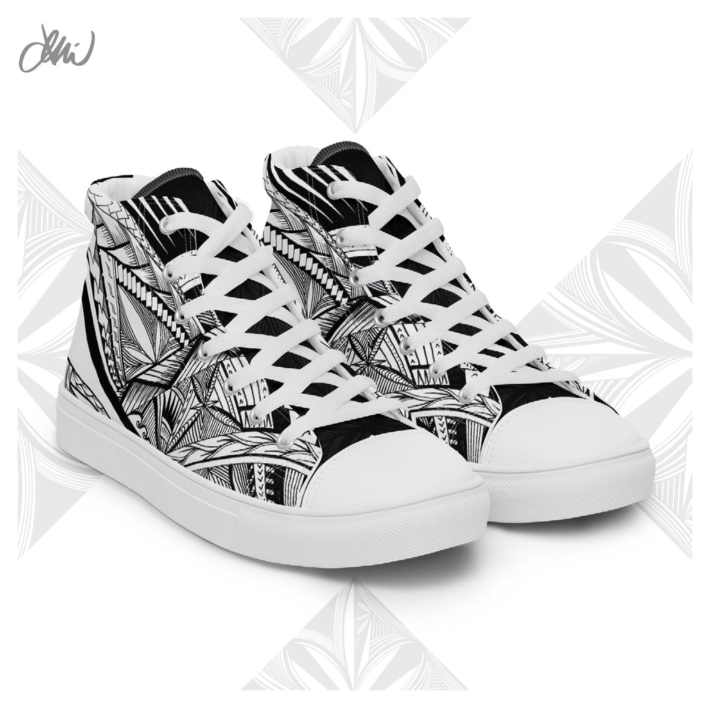 Samoa Tatau Black White Women’s high top canvas shoes