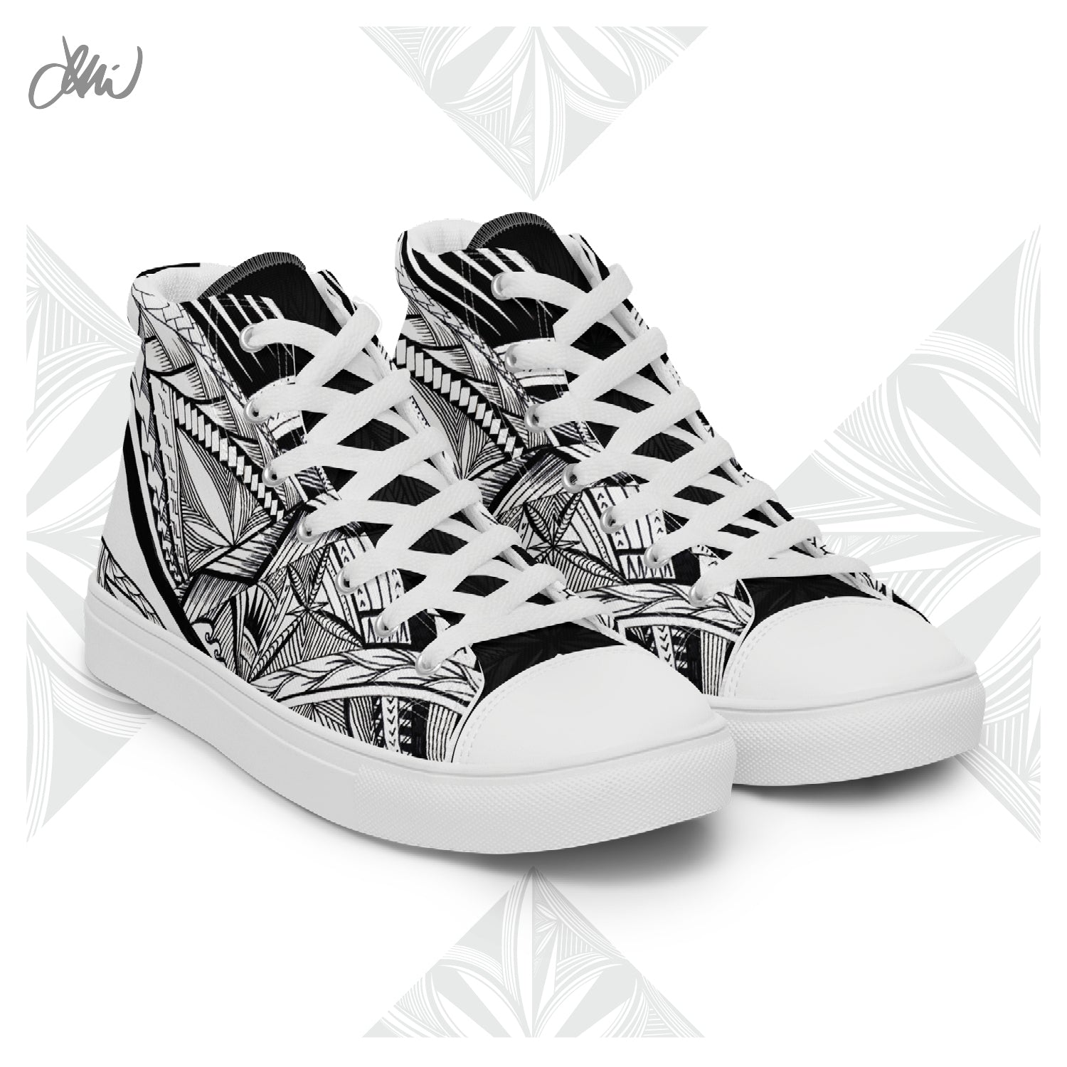 Samoa Tatau Black White Women’s high top canvas shoes
