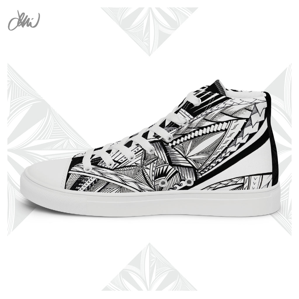 Samoa Tatau Black White Women’s high top canvas shoes