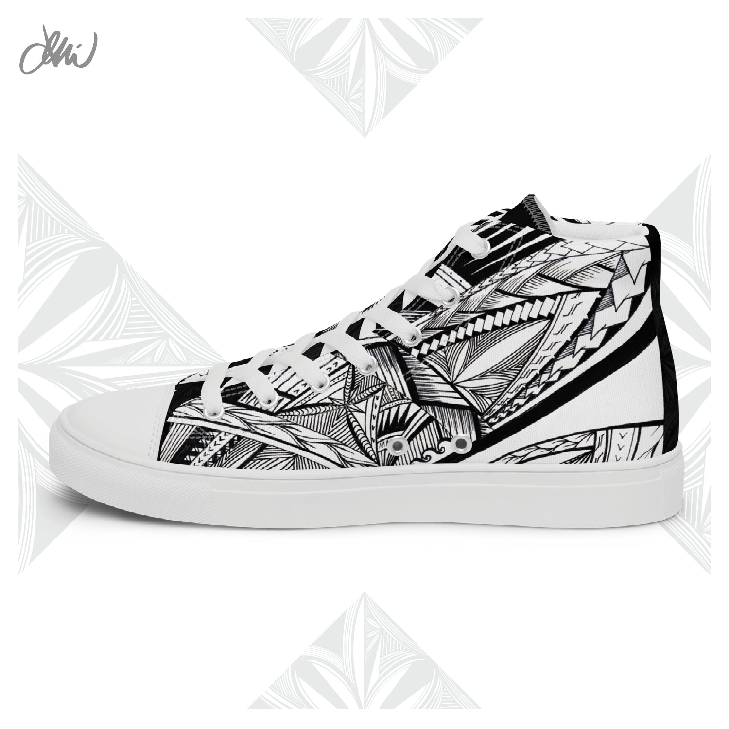 Samoa Tatau Black White Women’s high top canvas shoes