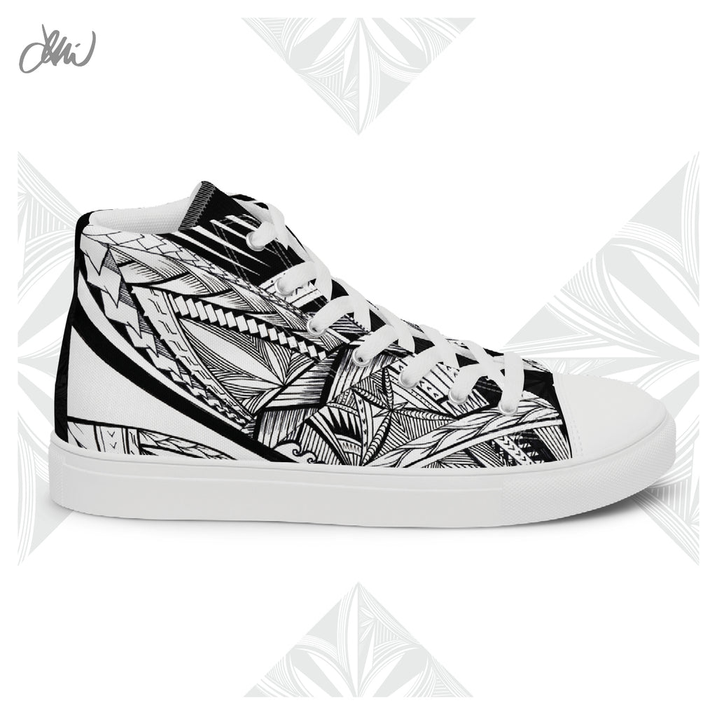 Samoa Tatau Black White Women’s high top canvas shoes