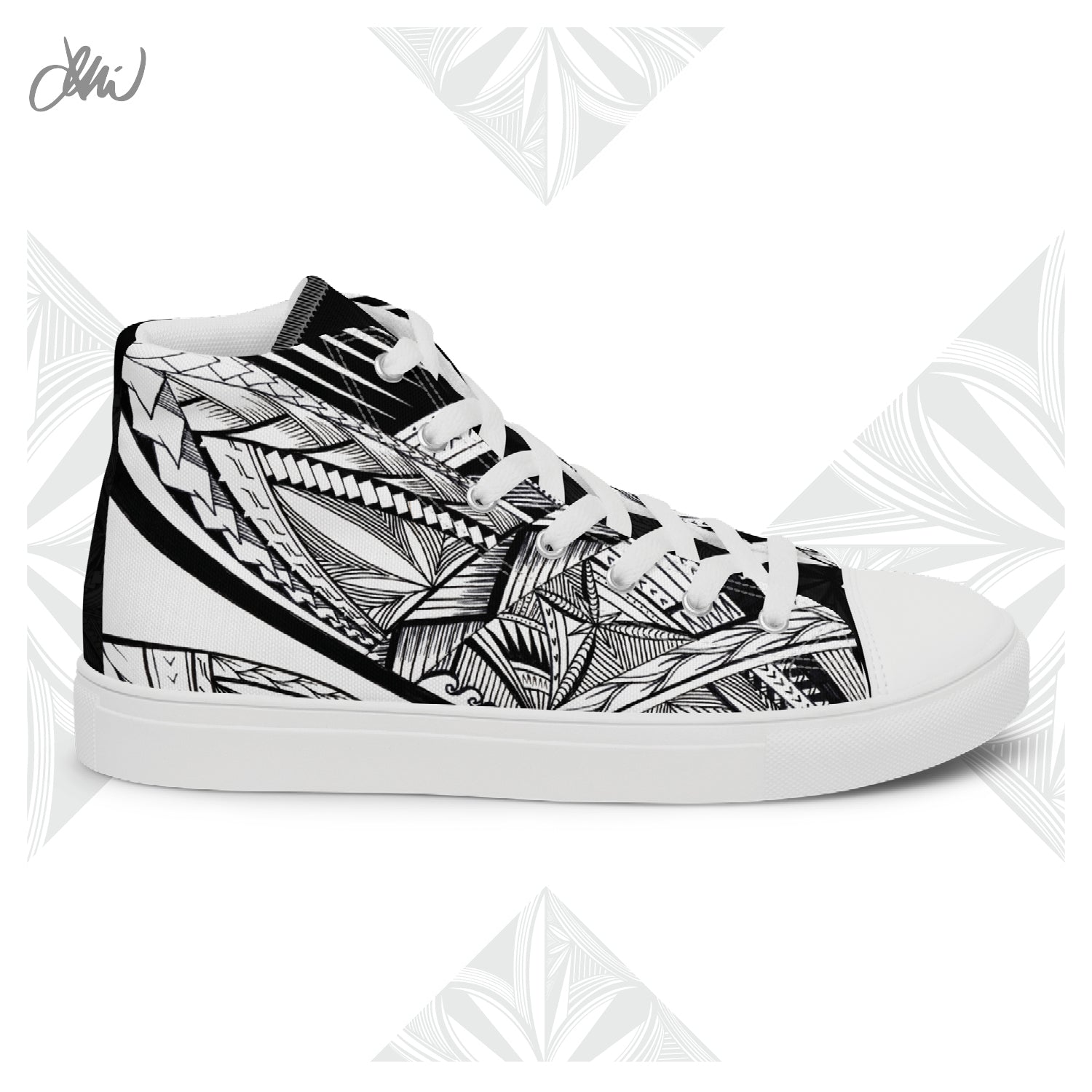 Samoa Tatau Black White Women’s high top canvas shoes