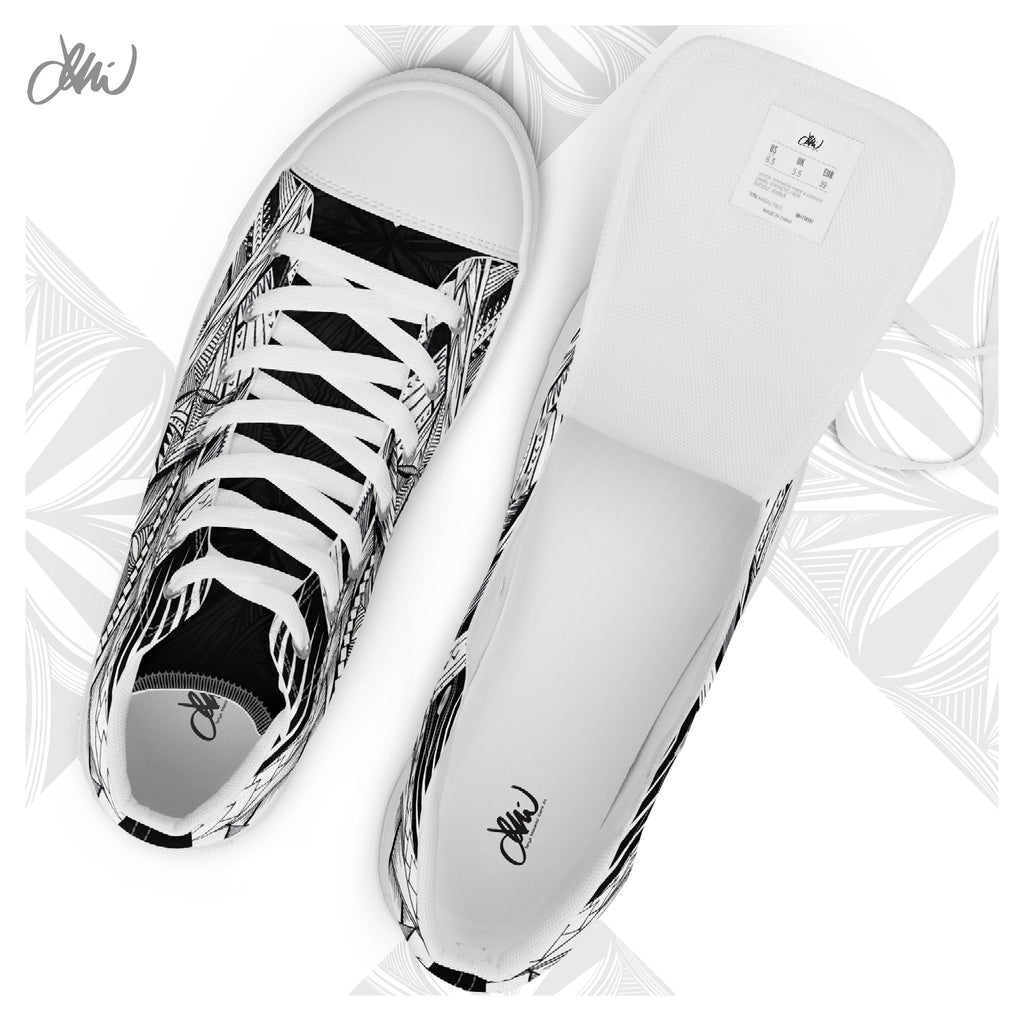 Samoa Tatau Black White Women’s high top canvas shoes