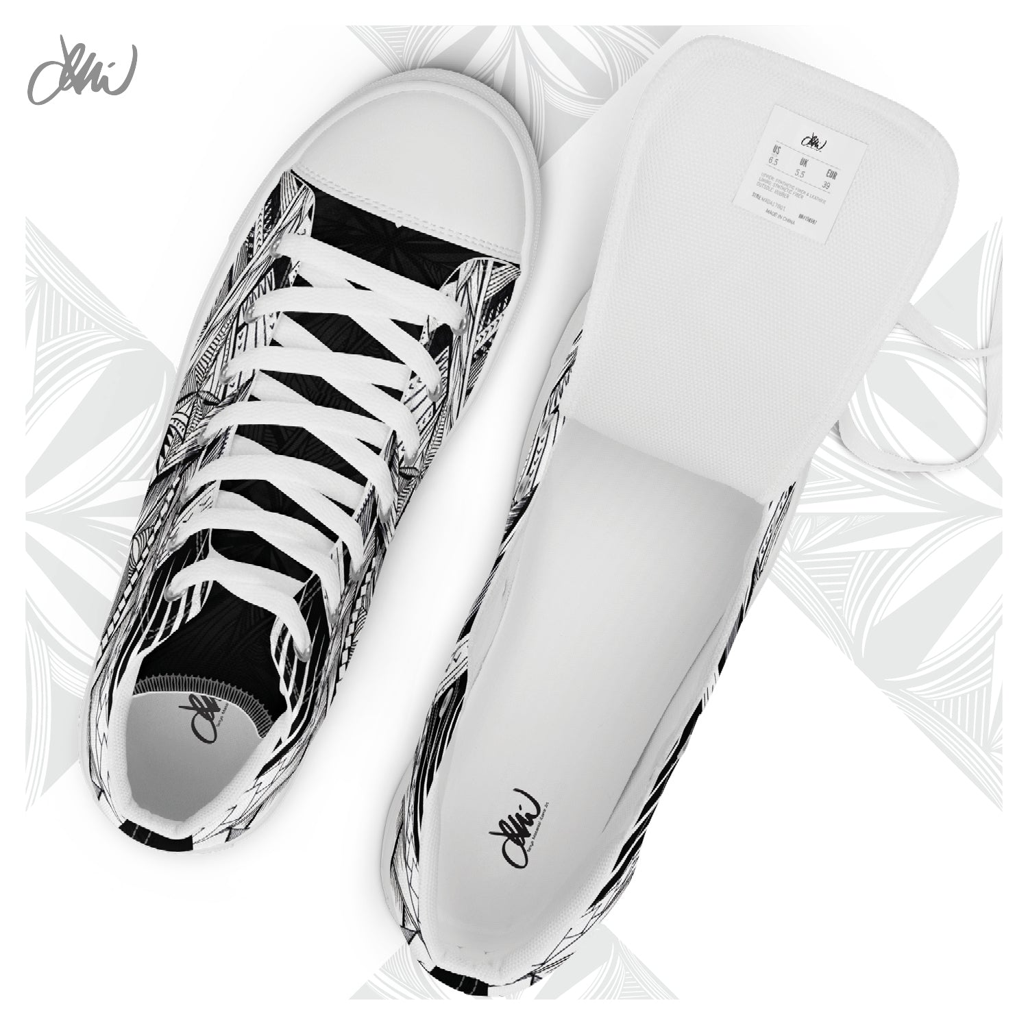 Samoa Tatau Black White Women’s high top canvas shoes