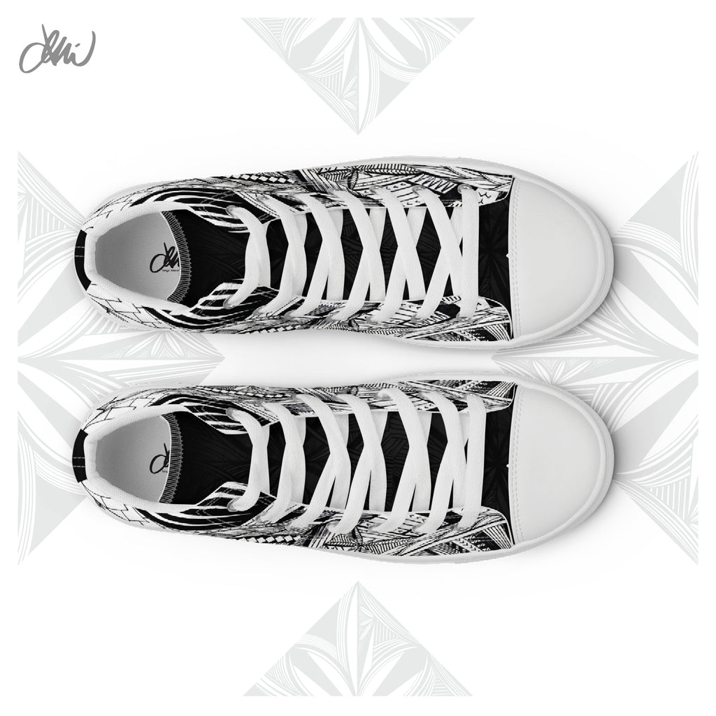 Samoa Tatau Black White Women’s high top canvas shoes