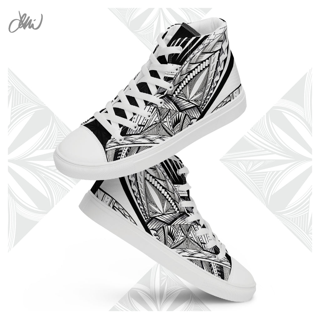 Samoa Tatau Black White Women’s high top canvas shoes