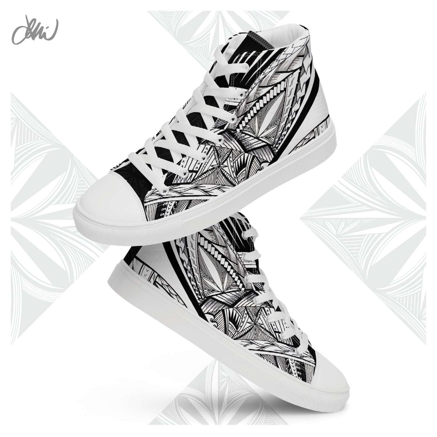 Samoa Tatau Black White Women’s high top canvas shoes