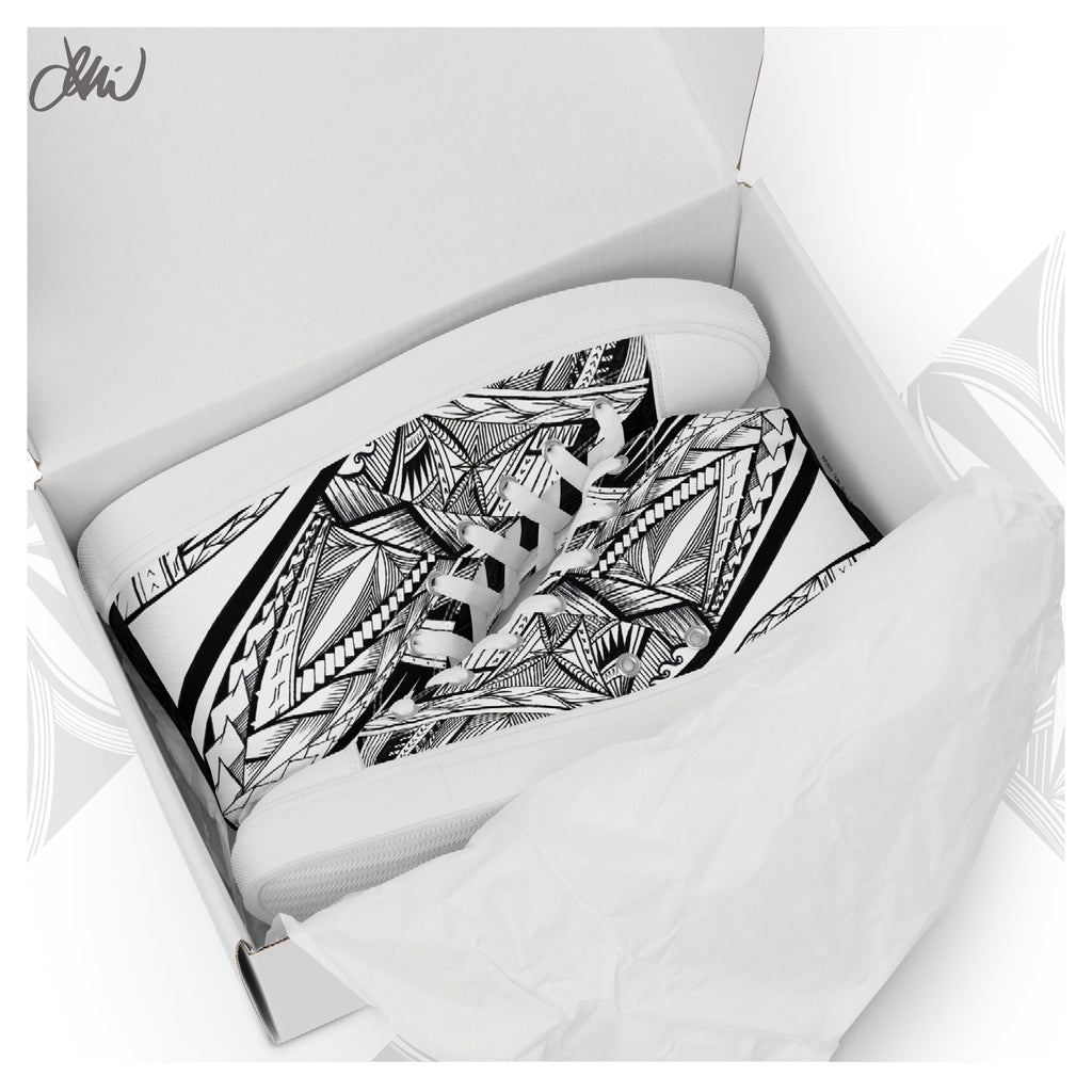 Samoa Tatau Black White Women’s high top canvas shoes