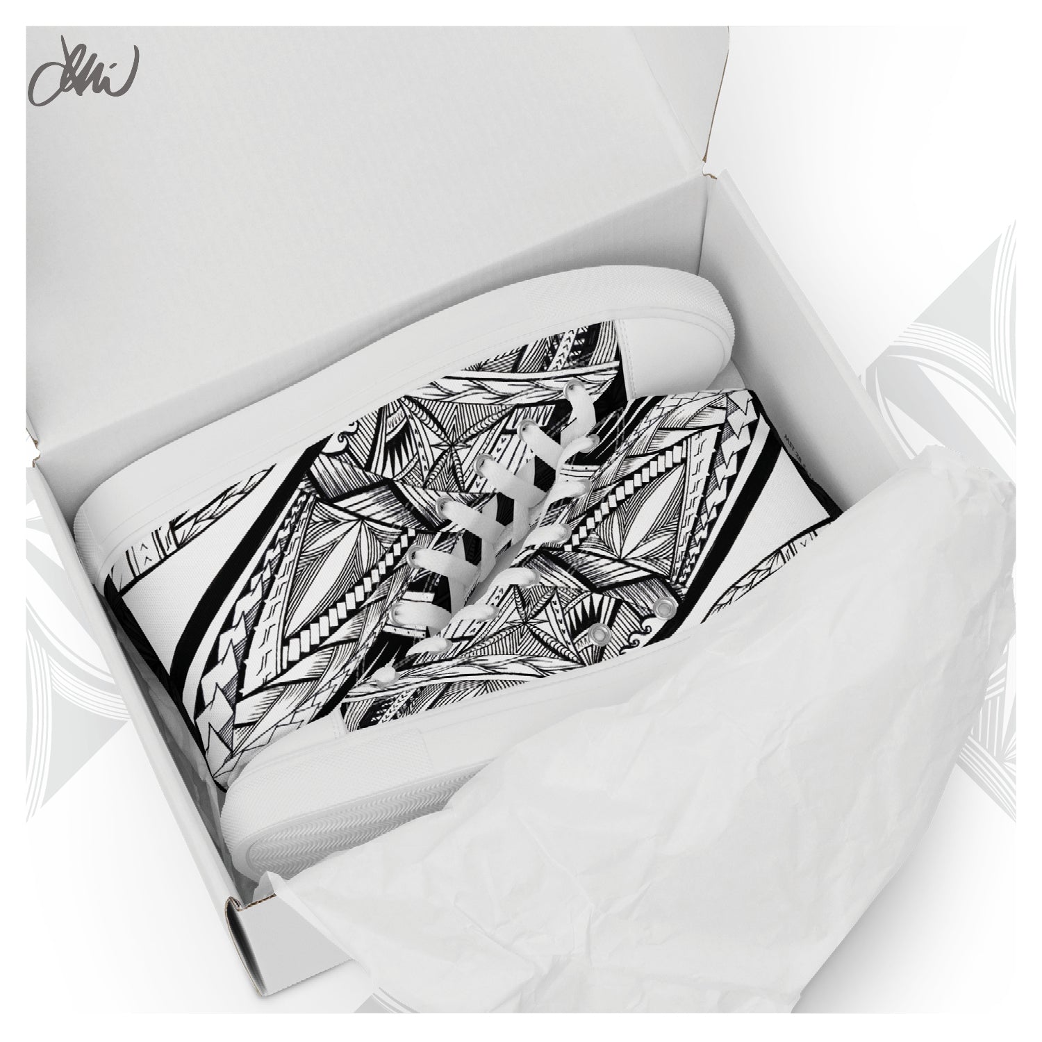 Samoa Tatau Black White Women’s high top canvas shoes