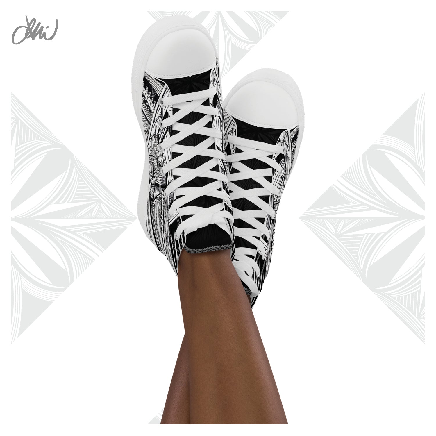 Samoa Tatau Black White Women’s high top canvas shoes