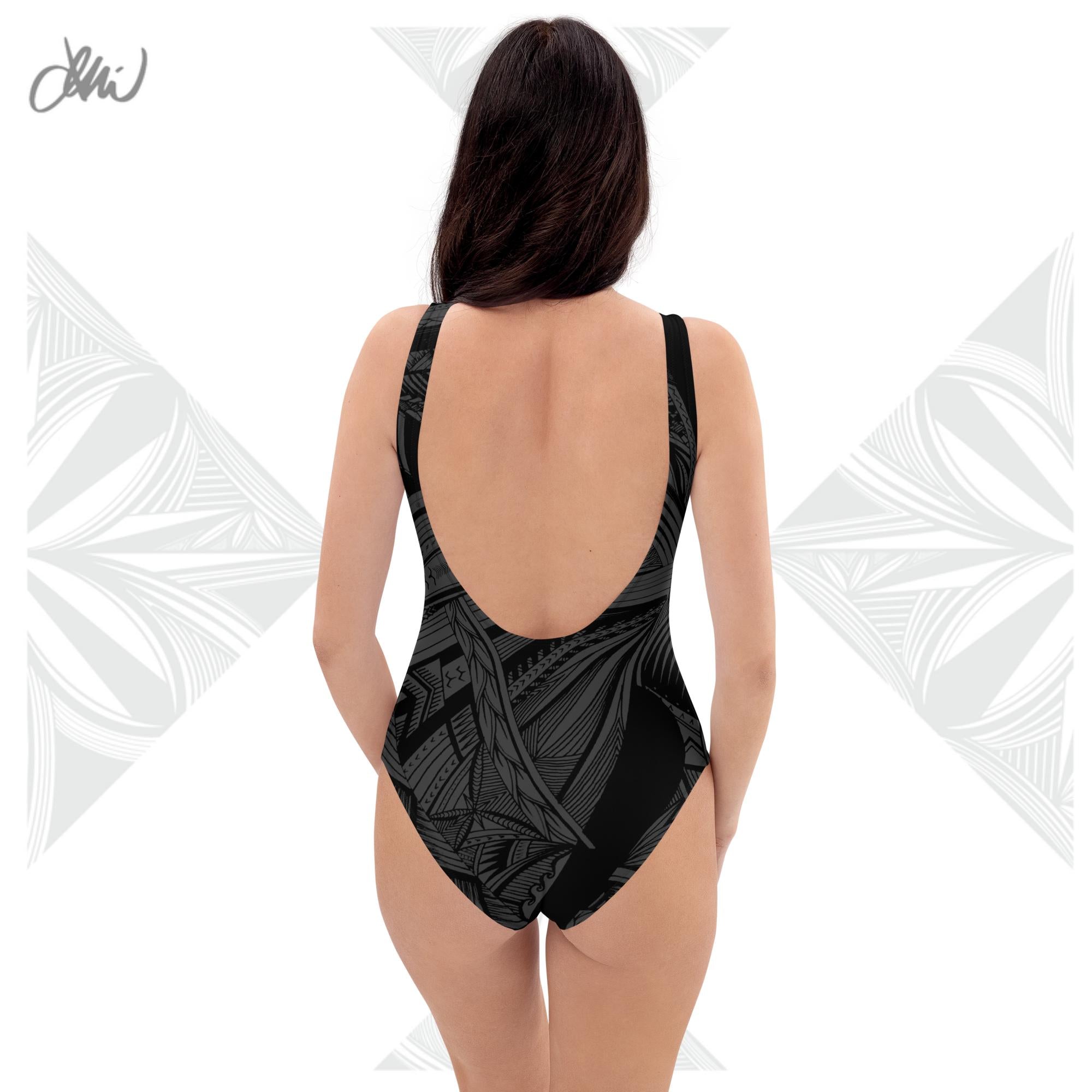 Black Tapa Tatau One-Piece Swimsuit