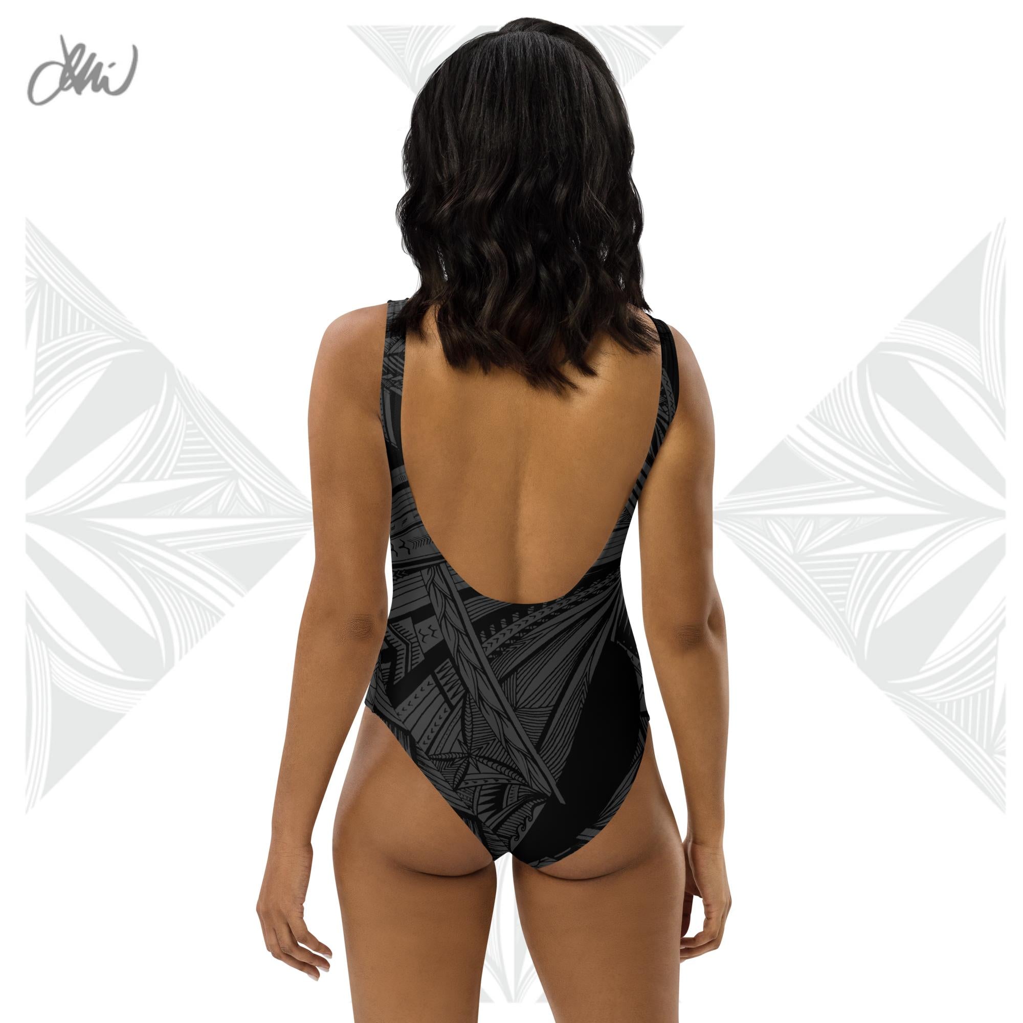 Black Tapa Tatau One-Piece Swimsuit