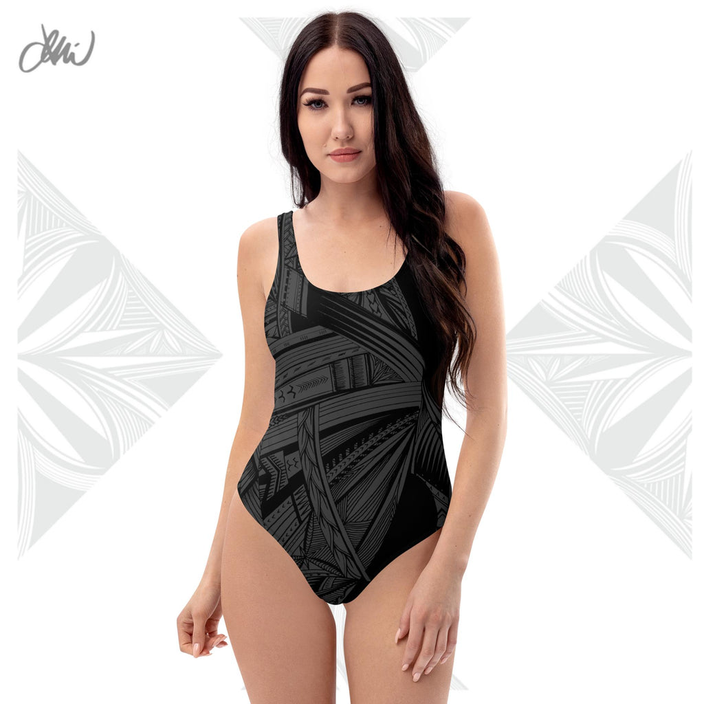 Black Tapa Tatau One-Piece Swimsuit