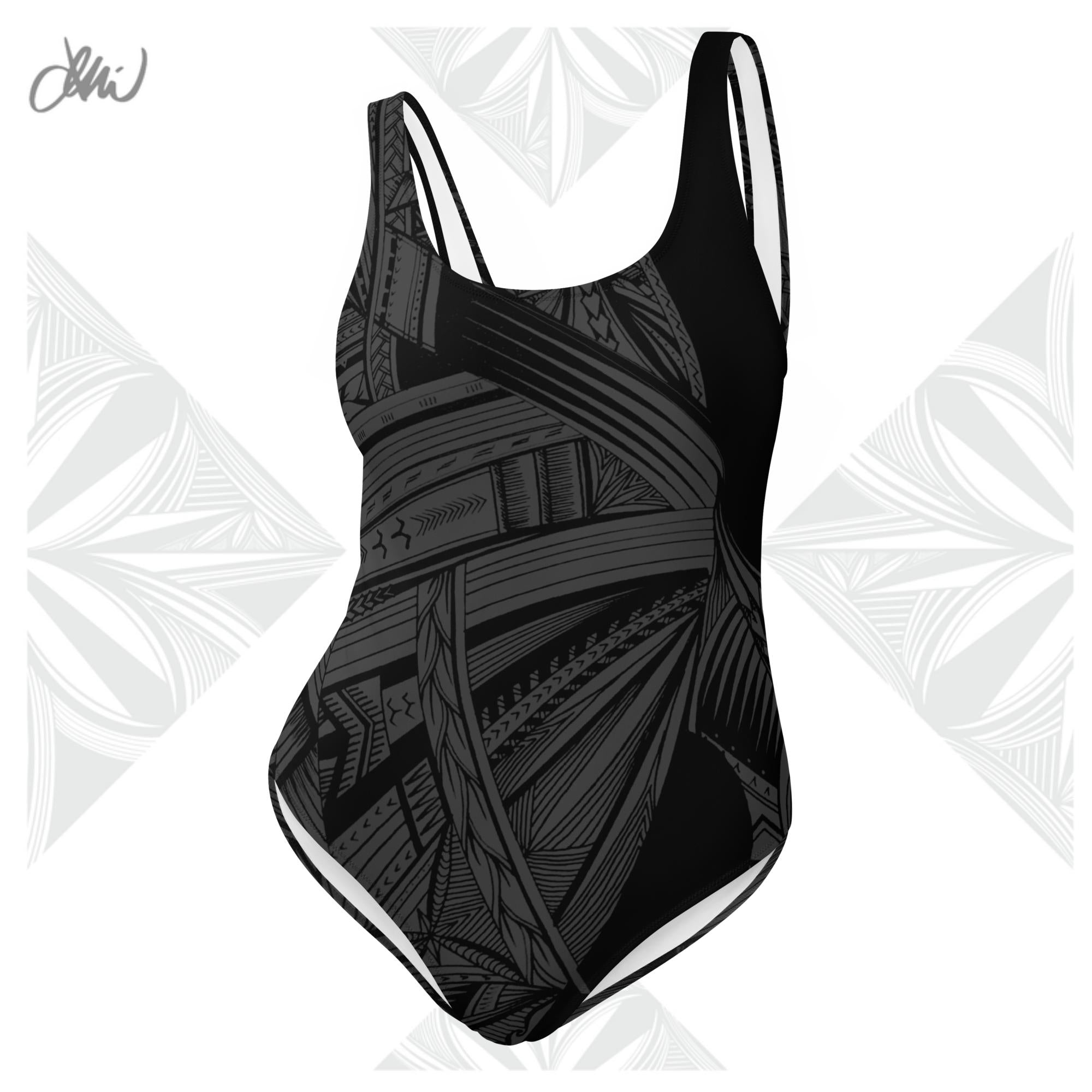 Black Tapa Tatau One-Piece Swimsuit