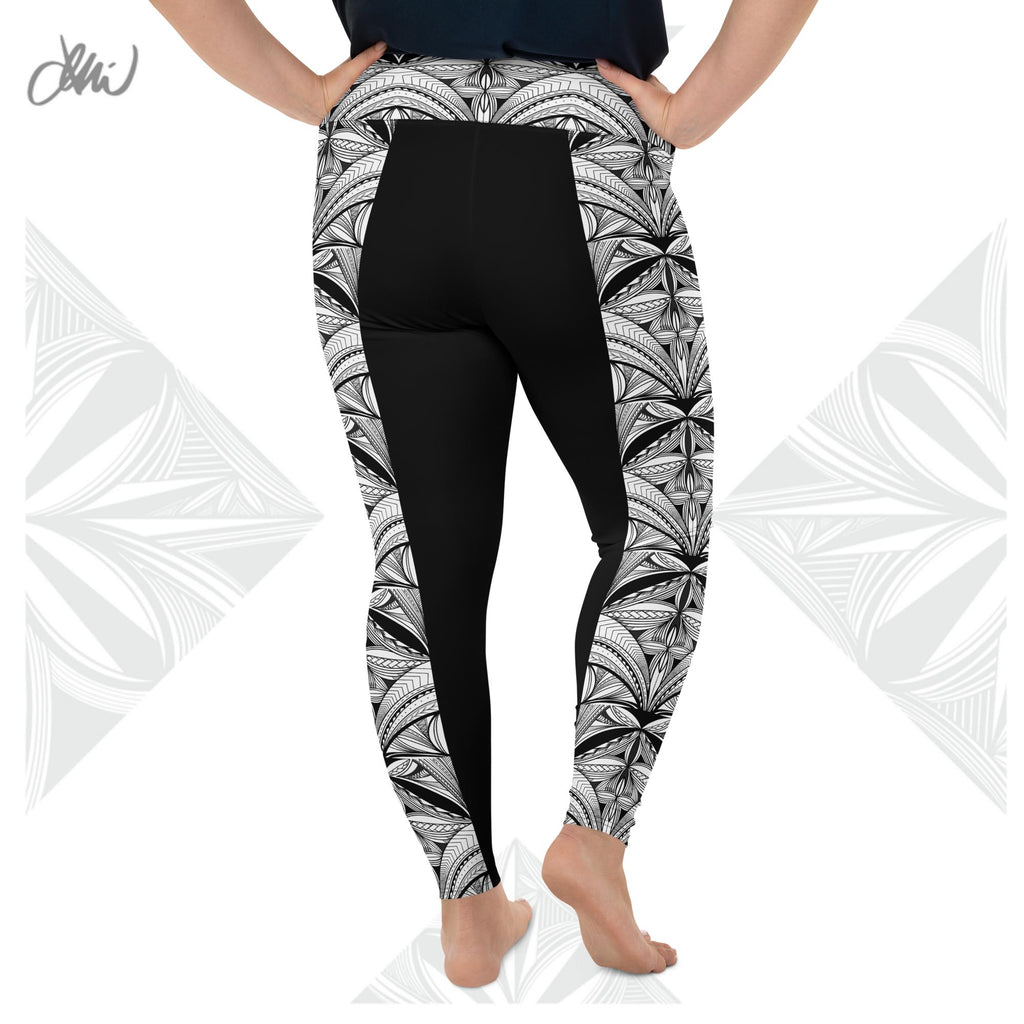 Black White Samoa Tapa Stripe All-Over Print Plus Size Leggings