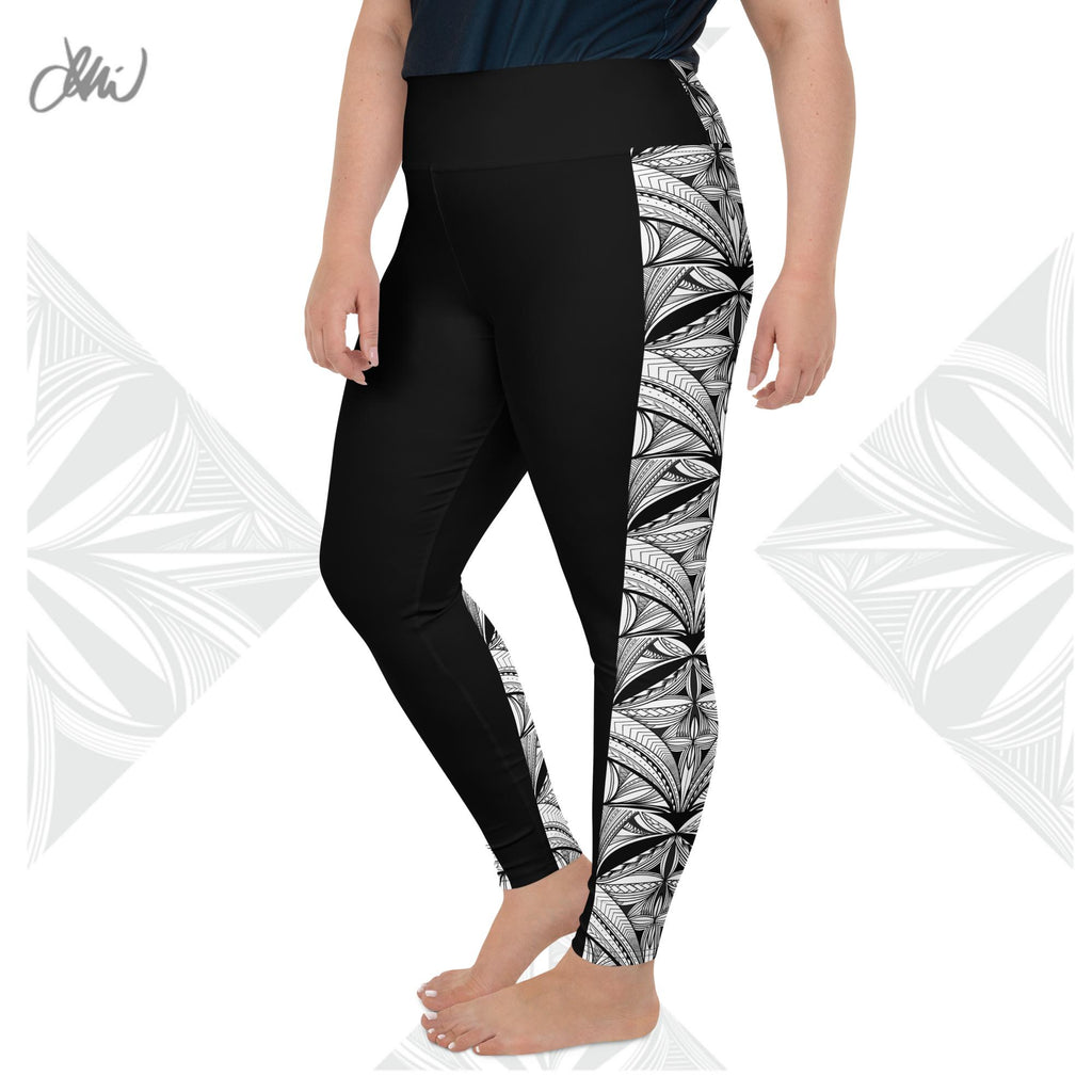 Black White Samoa Tapa Stripe All-Over Print Plus Size Leggings