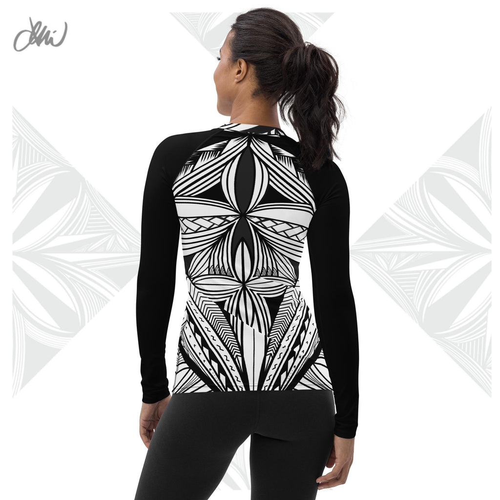 Black White Tapa Kapa Women's Rash Guard