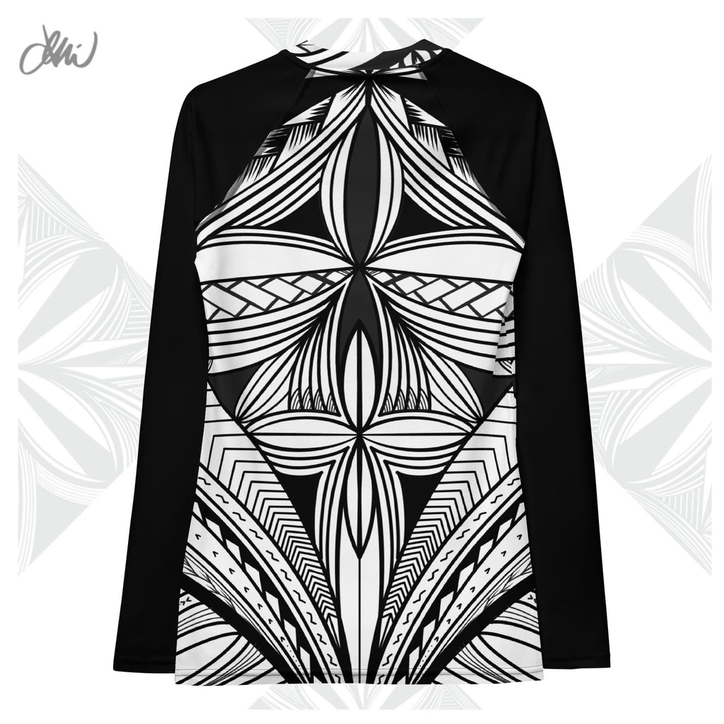 Black White Tapa Kapa Women's Rash Guard