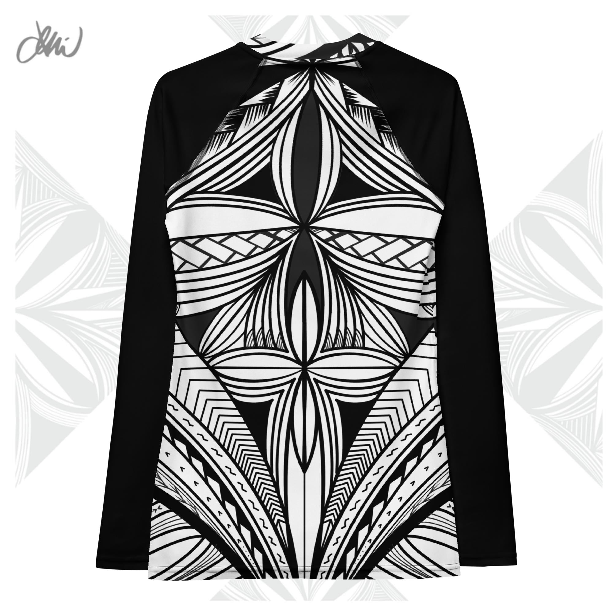 Black White Tapa Kapa Women's Rash Guard