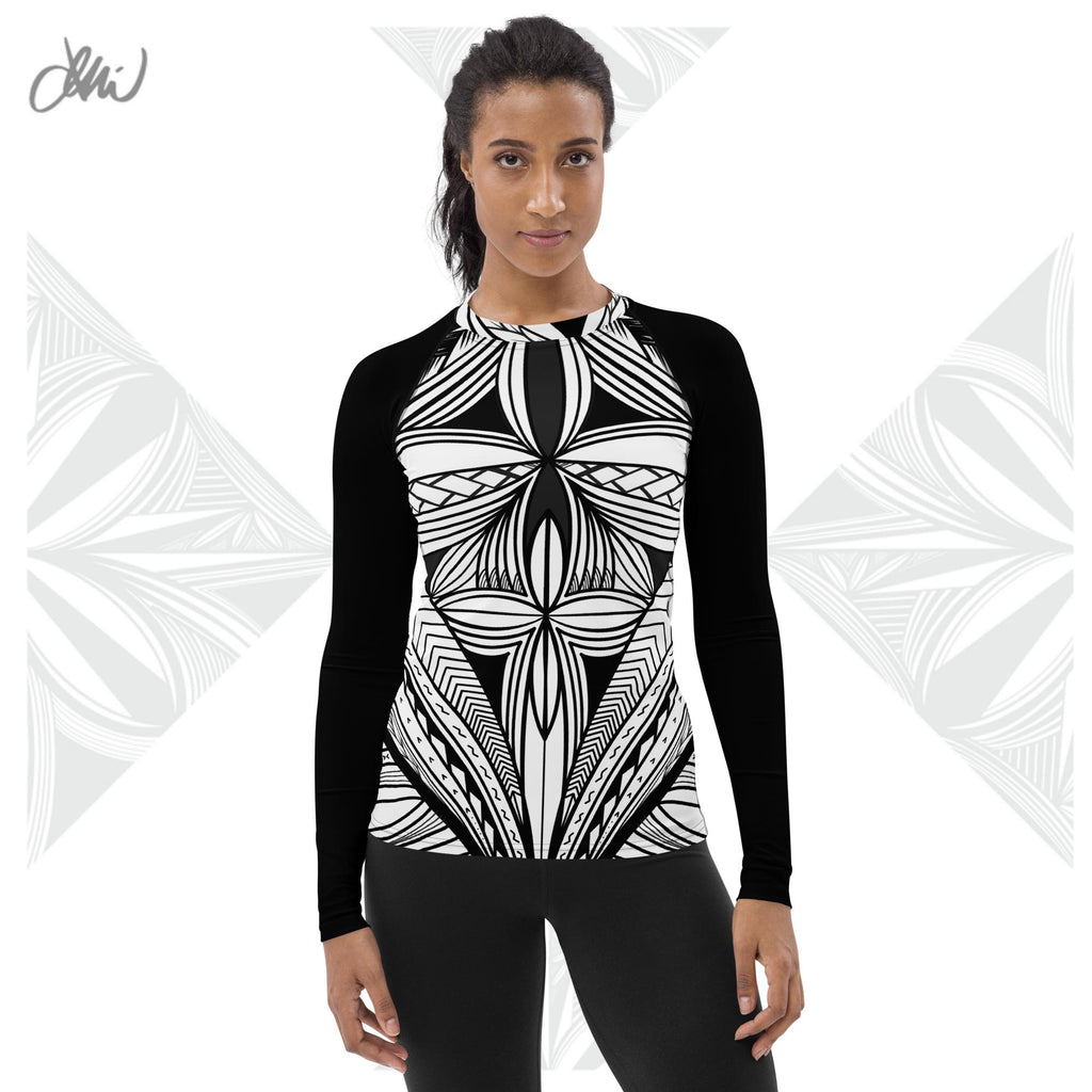 Black White Tapa Kapa Women's Rash Guard