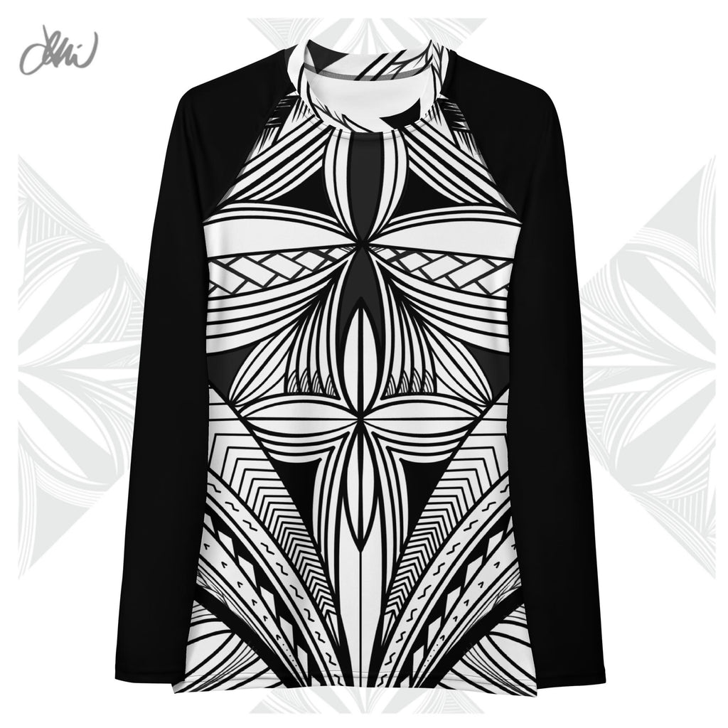 Black White Tapa Kapa Women's Rash Guard