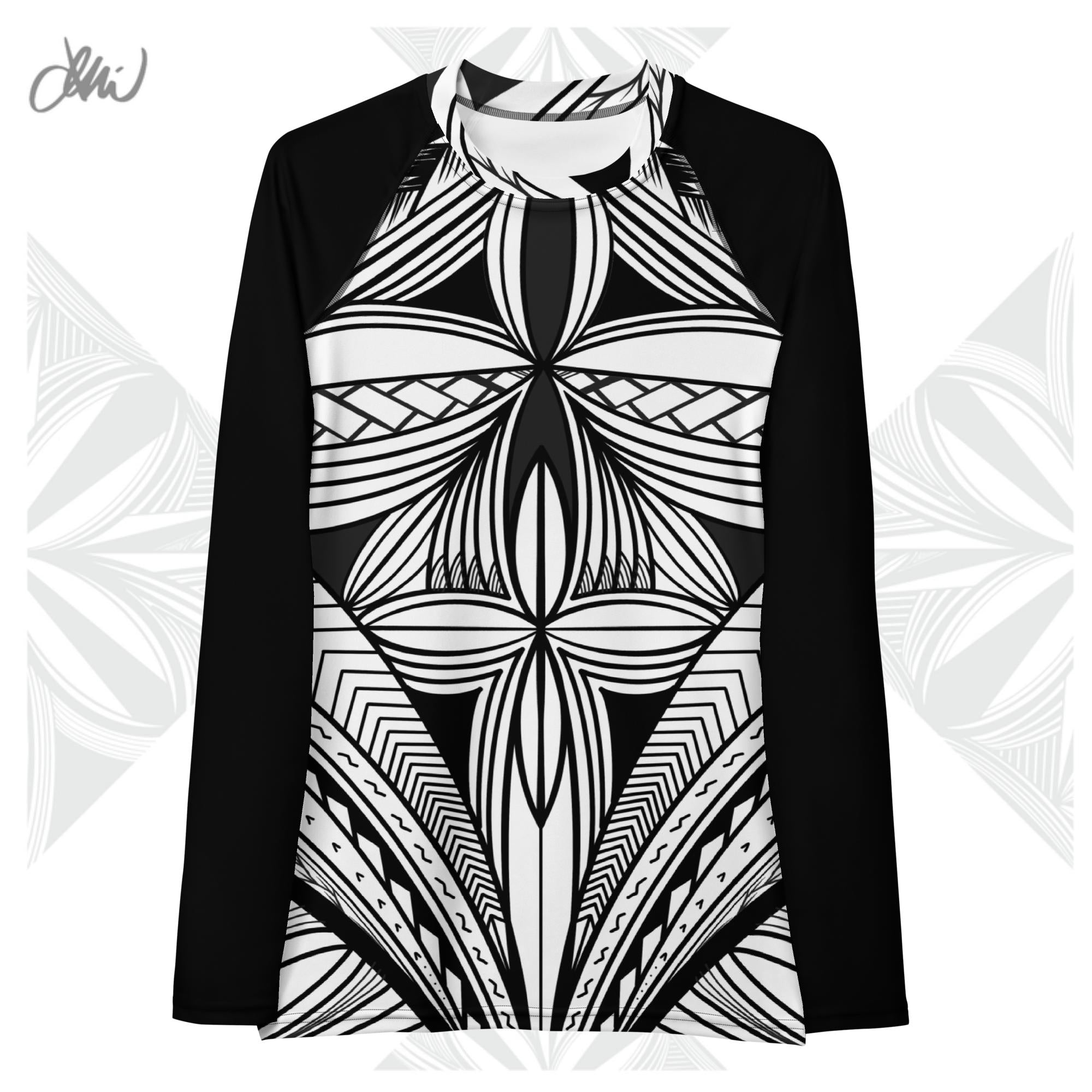 Black White Tapa Kapa Women's Rash Guard