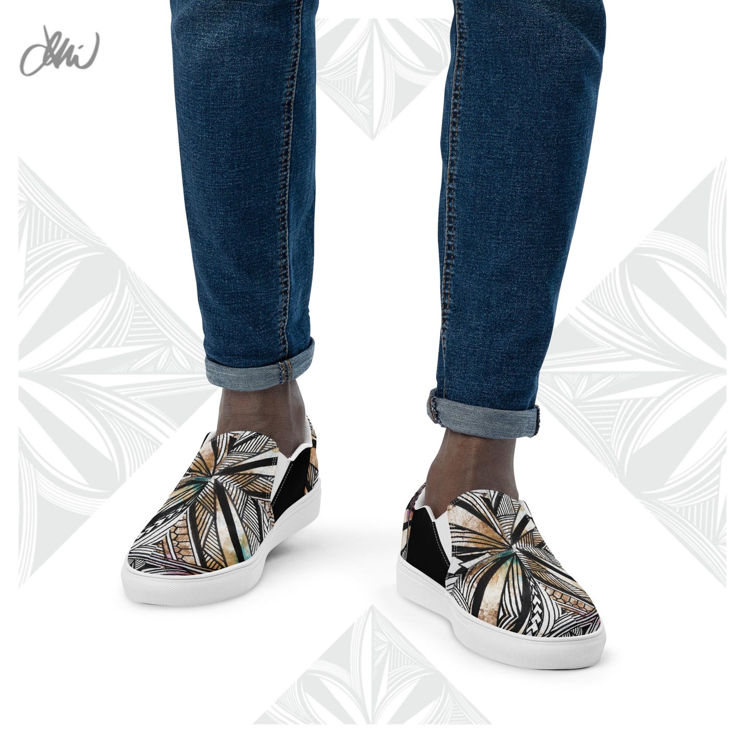 Golden Tapa Samoan Men’s slip-on canvas shoes